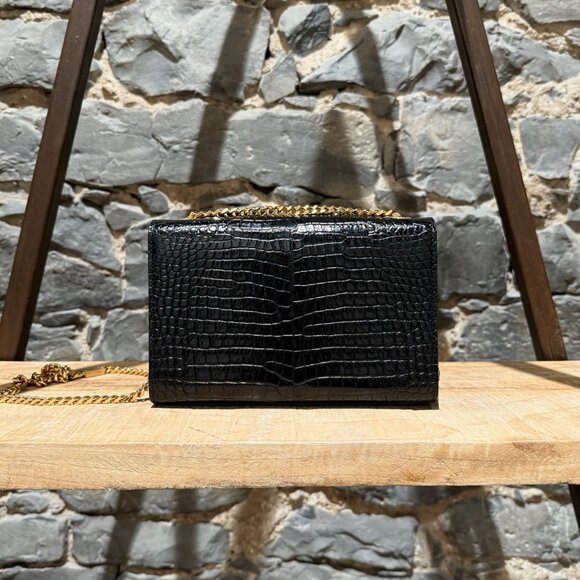 Saint Laurent Black Croc Embossed Small Kate Tassel Chain Bag - Picture 7 of 16